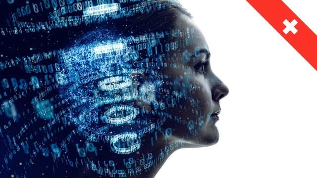 a woman's profile with a digital image Swiss Crypto